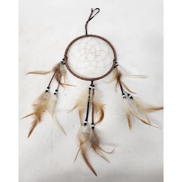Dream Catcher Handmade Feather Wall Hanging Native Decor Display Brown Metallic - Picture 1 of 8